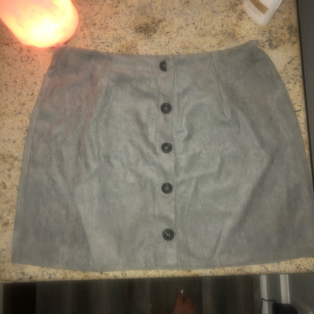 She In Grey Suede Button up skirt